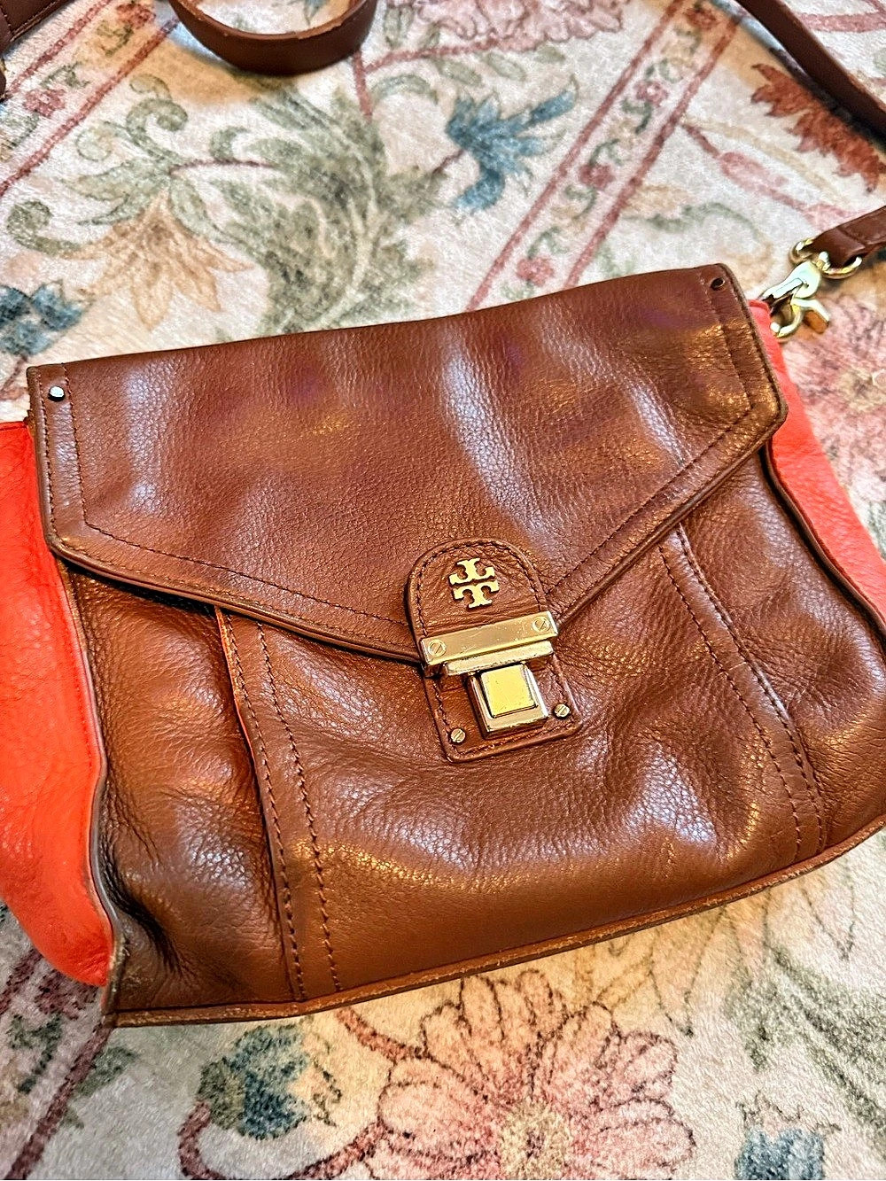 Tory Burch Leather Crossbody Bag in Brown & Orange - Picture 3 of 10